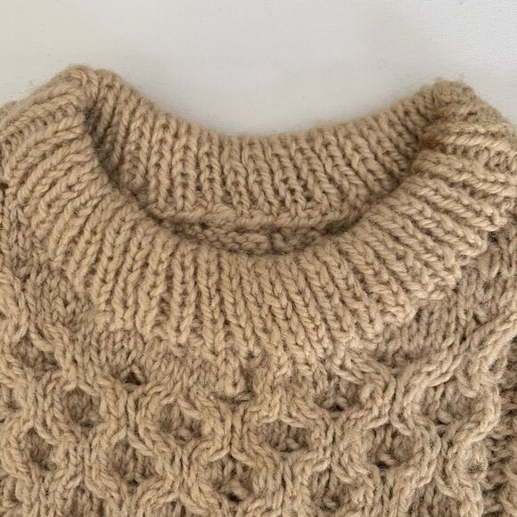 Vintage 90s Sweater Women M* Tan Brown Chunky Cable Knit Crewneck Pullover Aran - Picture 4 of 7